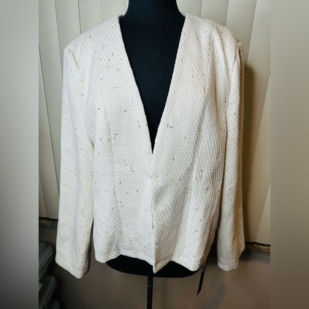 Mina Self White Tweed Layering Blazer Gold Specs Woman Plus Size XXL NEW